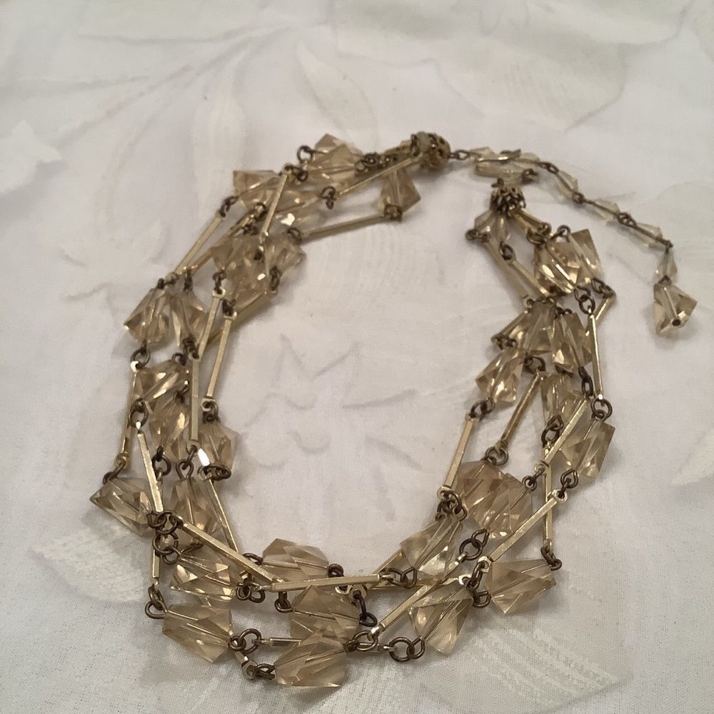 Vintage Gold Tone Multi Strand Crystal Necklace - Picture 8 of 8